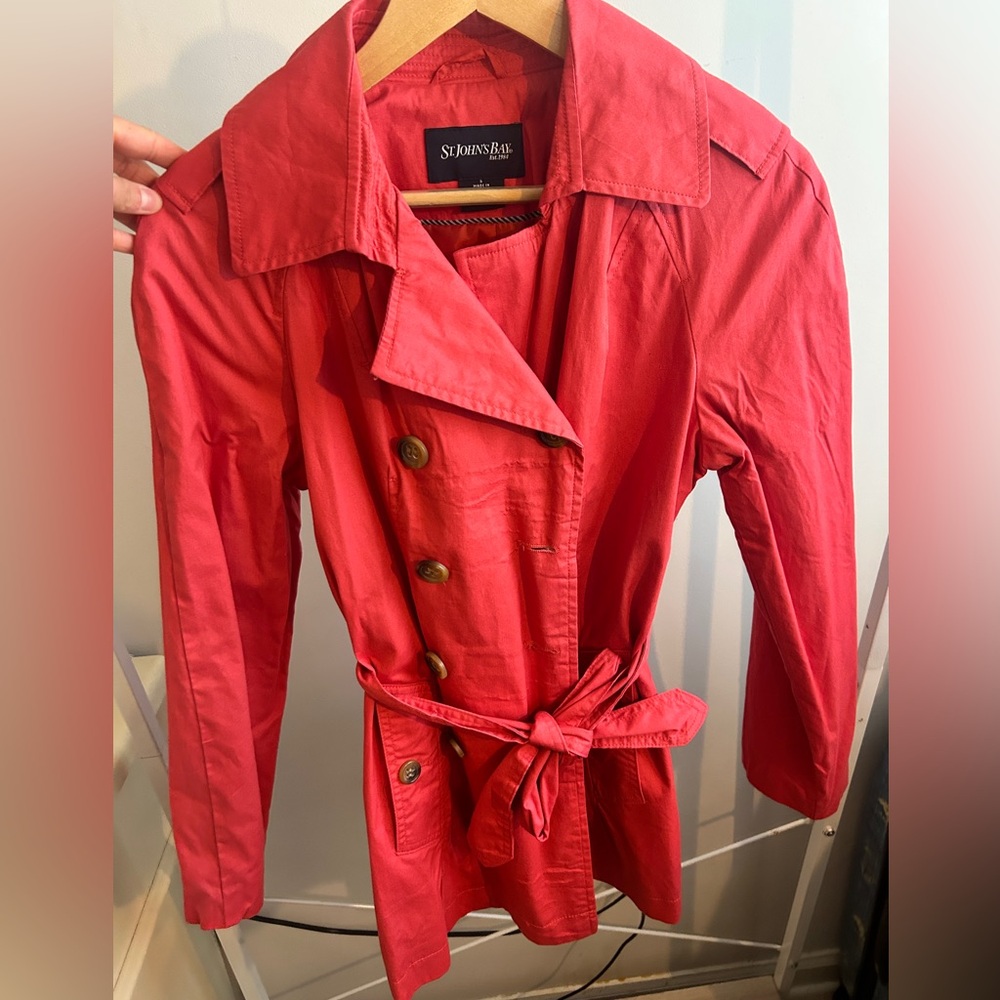 Hot coral pea coat